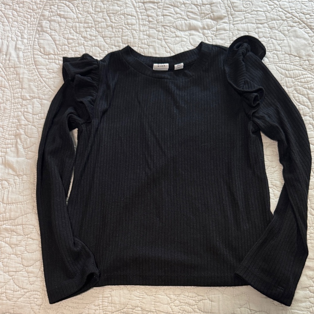GAP Black Long Sleeve Ruffle Tee